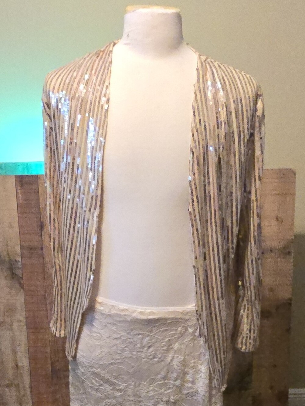 Vintage Gold & Silver Sequin Stripe Open Front Cardigan Jacket
